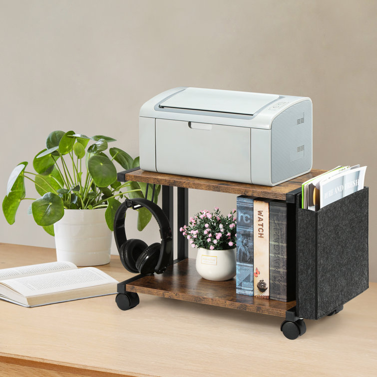 CELLPAK 2 Tier Wooden Under Desk Mobile Printer Stand With Storage Bag